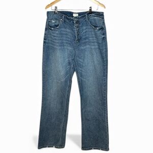Wonderfly Women Plus 16 Cropped Straight Blue Jeans Button Fly Stretch Everyday
